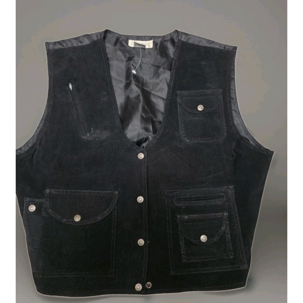 Vintage Ivy Club Classics Black Suede Western 4 Snap Front Vest Size Large
